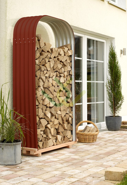 Holzunterstand, hoch, ziegelrot, Holz-Unterbau